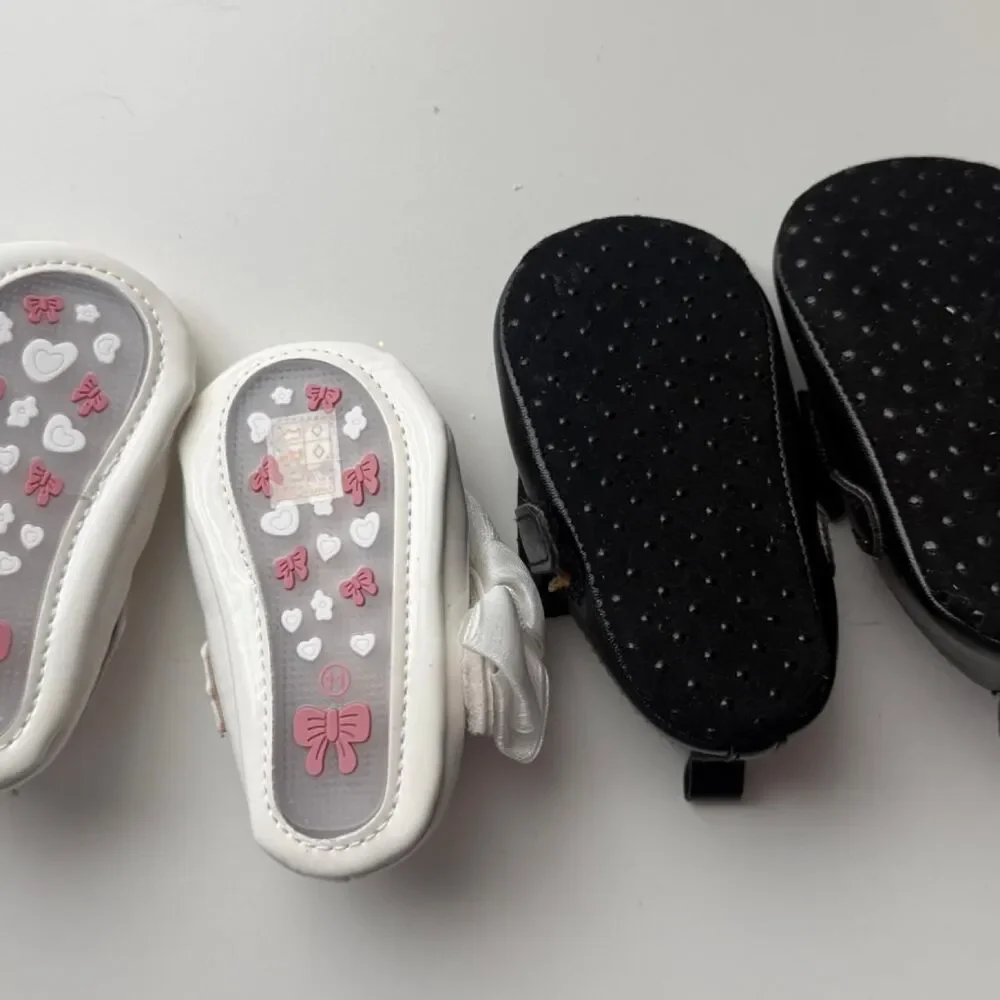 Bundle of 2 Baby Bow Dress Shoes White & Black Size 0–6 Months
